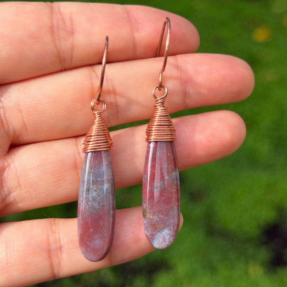 Handmade copper red moss agate earrings 0894